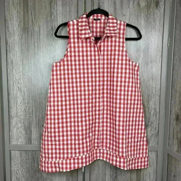 Marcella Dress Sz 10 A Line Sleeveless Check Red and White Button Down Tunic - Picture 1 of 7
